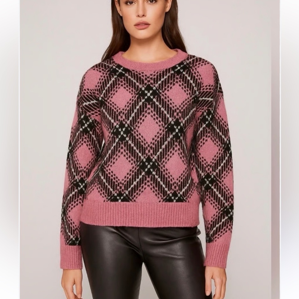 Steve Madden Becca Pink and Black Plaid Sweater size M